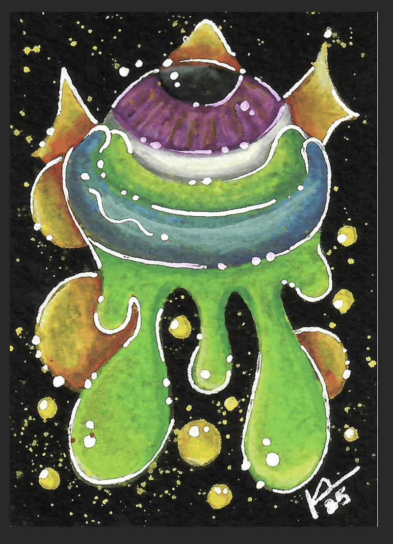 Ocular Ooze ACEO painting on black paper