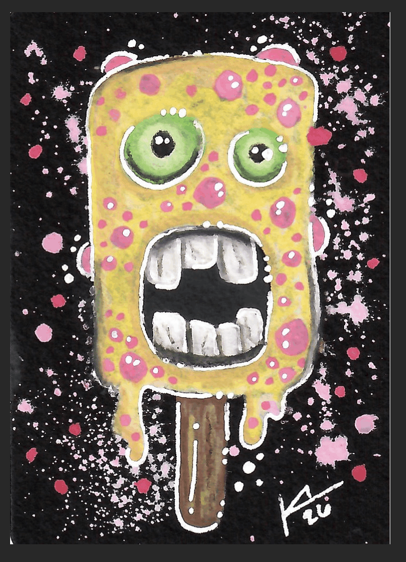 Popsicle Panic ACEO painting on black paper