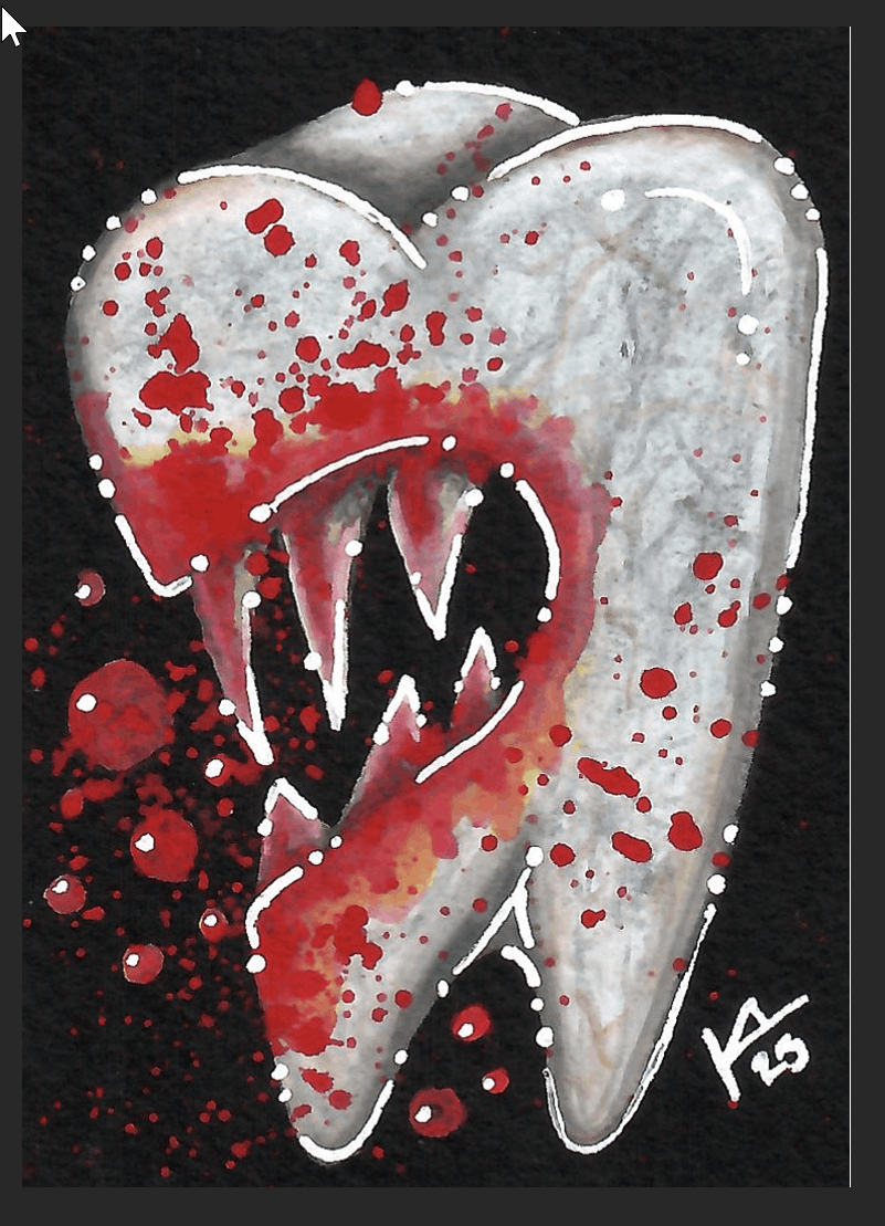 The Bitter Tooth ACEO painting on black paper