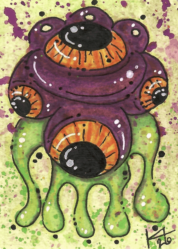“Oozeing” ACEO Mixed Medium on white paper