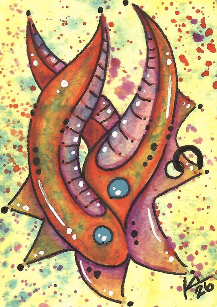 “Fin-Tastic Voyage” ACEO Mixed Medium on white paper