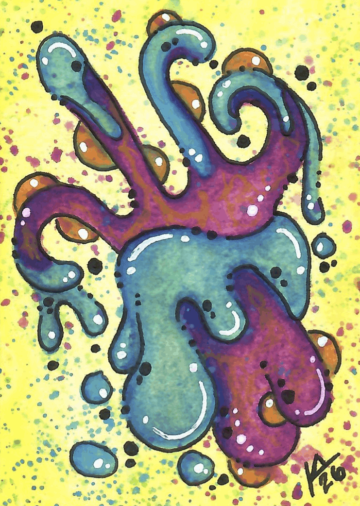“Wigglepuff” ACEO Mixed Medium on white paper