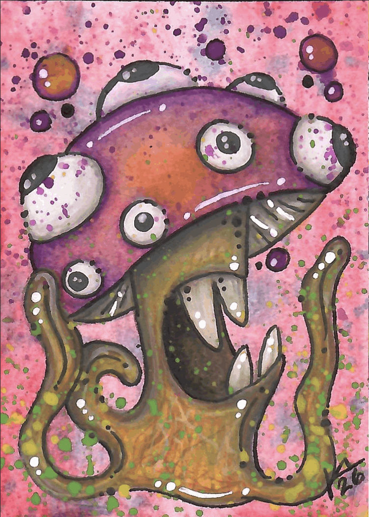 “Toothy Truffle” ACEO Painting on white paper