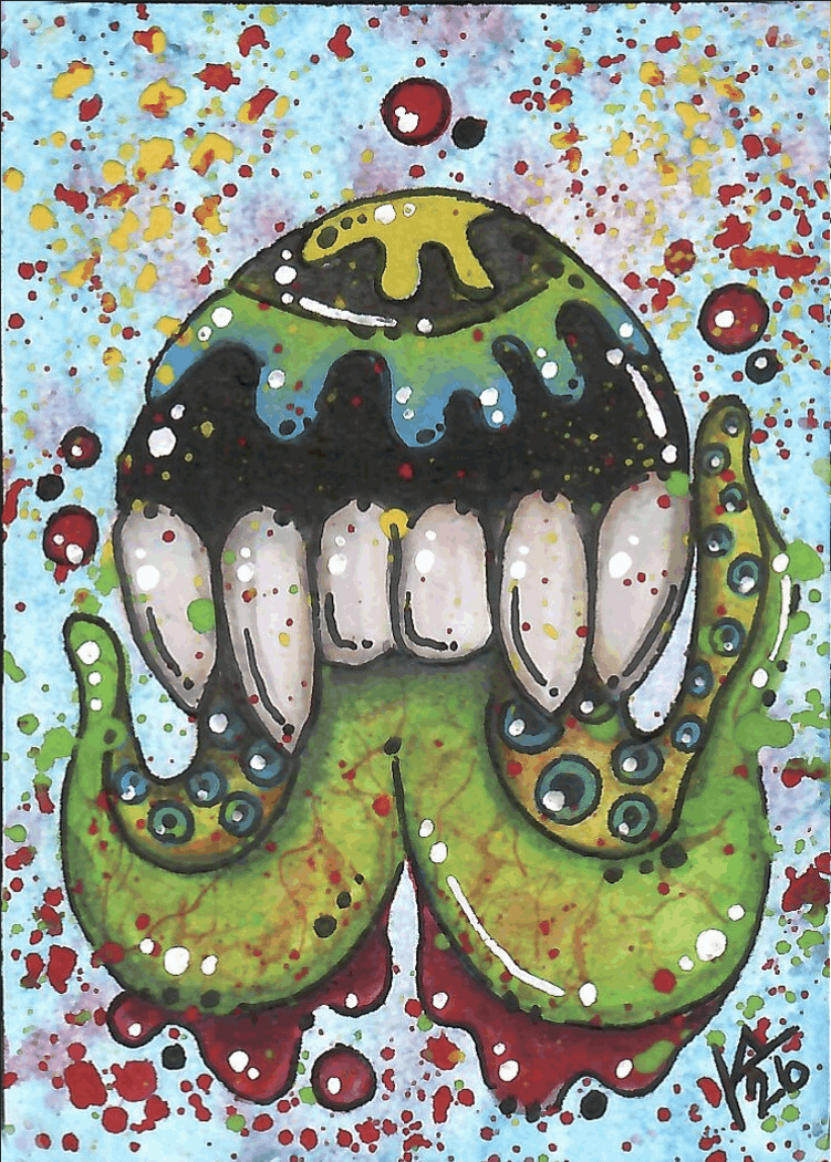 “Snappy Splash” ACEO Painting on white paper