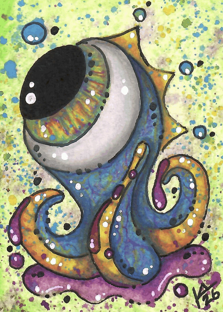 “Peeker” ACEO Painting on white paper