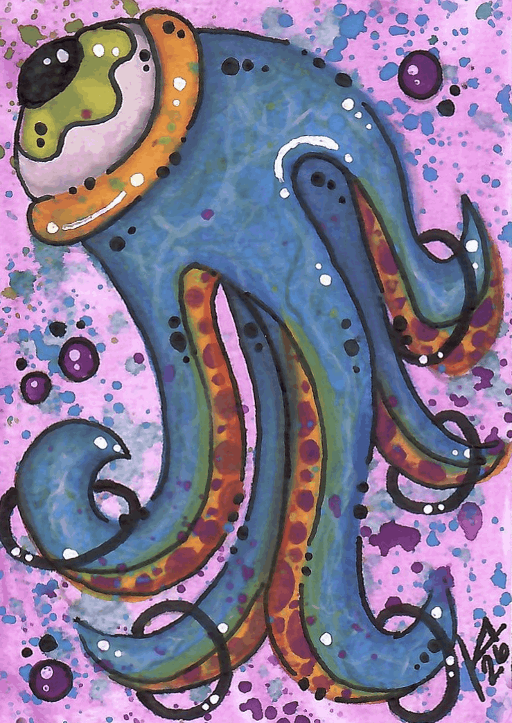 “Ring Toss” ACEO Painting  on white paper